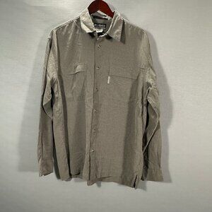 Columbia Shirt Mens Large Button Up Brown Check Long Sleeve Pockets Split Hem